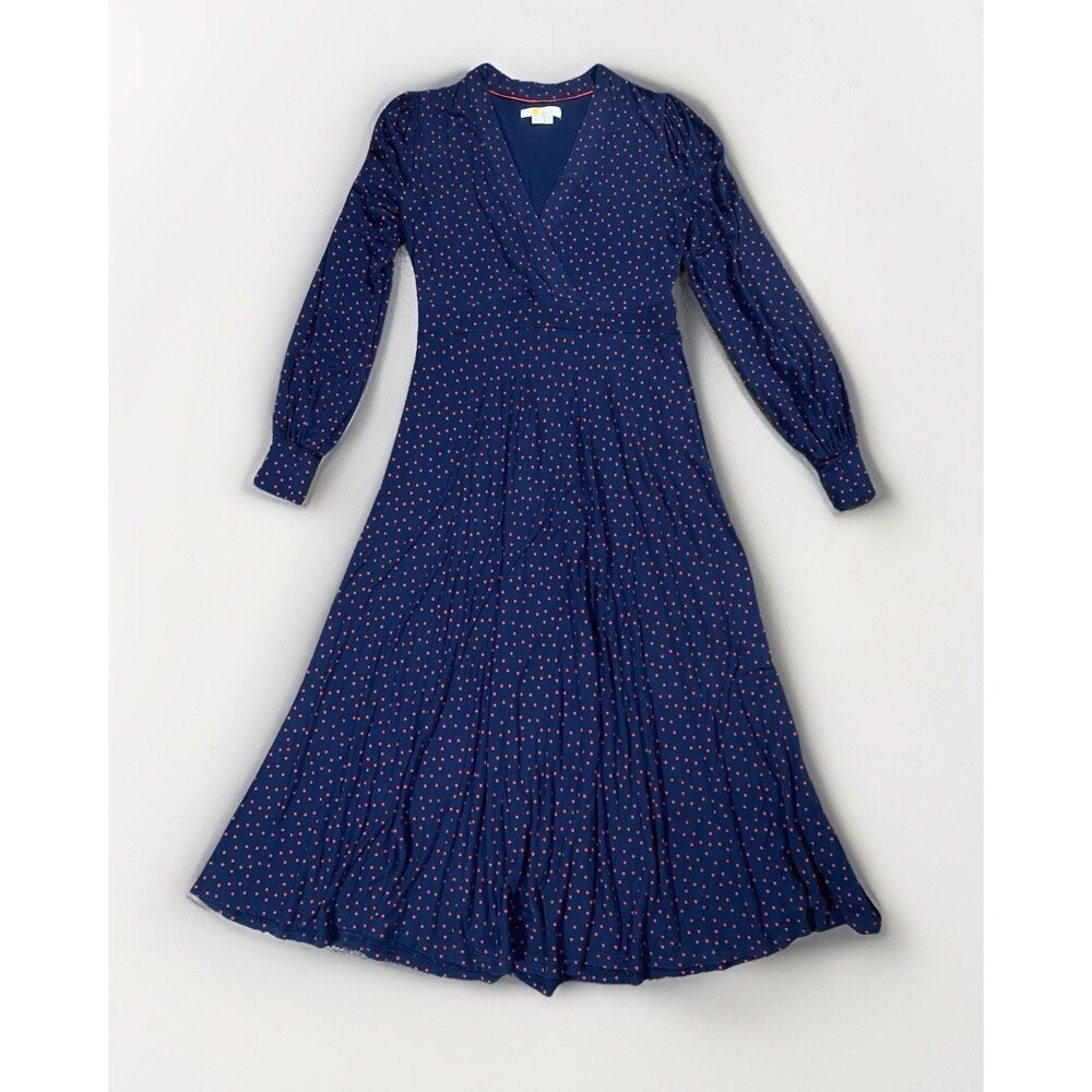 Boden Women's Navy Blue Polka Dot Long Sleeve Midi Dress Size 4